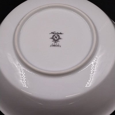 Noritake Cumberland Round Vegetable Bowl 9" White Flowers Platinum Vintage Japan