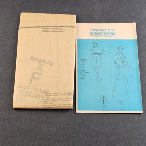 Simplicity 6555 Vintage Sewing Pattern 1974 Misses Vest and Dress Size 18