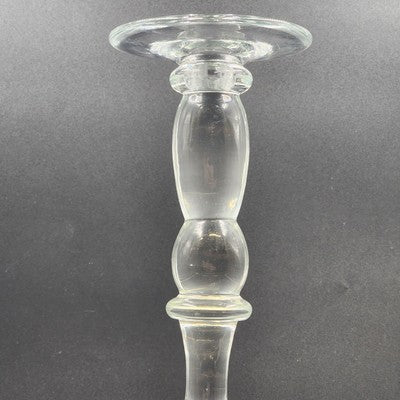 Large Hand Blown Art Candlesticks Holder Crystal Clear Glass Footed VTG 14"x4.5"