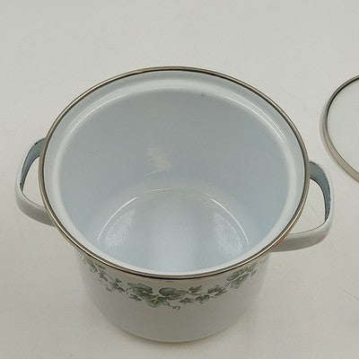 Corelle Coordinates Lincoware Callaway Enamel Mini Stock Pot with Glass Lid – 5" Vintage Green Ivy Design
