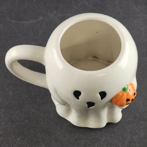 Ghost Mug 16 oz Holding a Jack-O-Lantern Halloween Scary Cup White 4.5" Tall