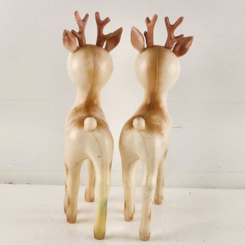 2 Soft Plastic Reindeer Fawns Faded Color Figurines Christmas 8" Tall Vintage