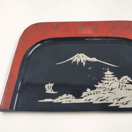 Black Lacquer Ware Wooden Crumber Crumb Tray Silent Butler Japan 8.25" x 5.25"