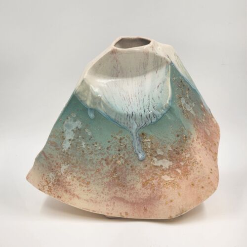 Tony Evans Raku Pottery Vase Signed 231 Ancient Sands Glaze Run 14"x10.5"