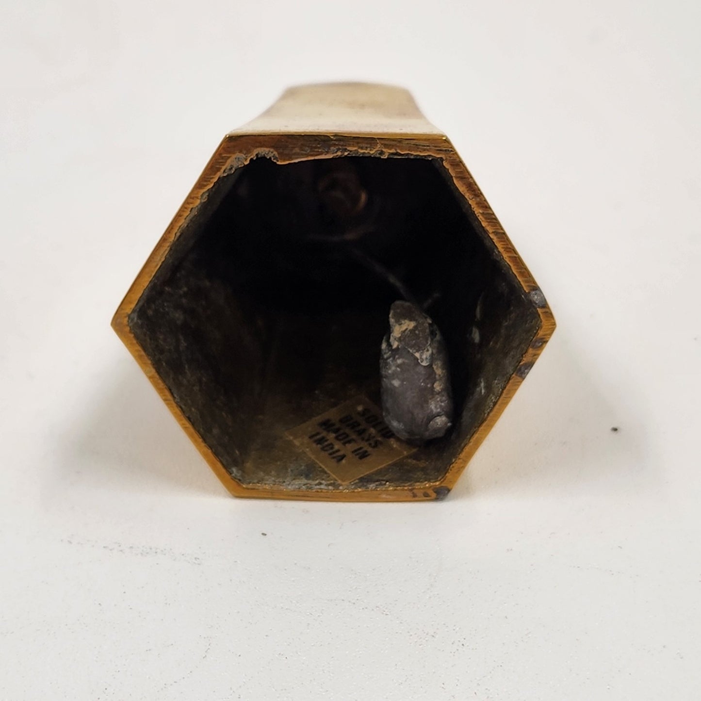 Cow Bell Hexagonal Solid Metal Brass w/Ring Handle Horse Sheep Goat 2" India