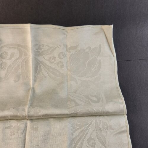 Set of 8 Cloth Napkins w Flower Design Vintage Silky Ivory Square 17"x17"