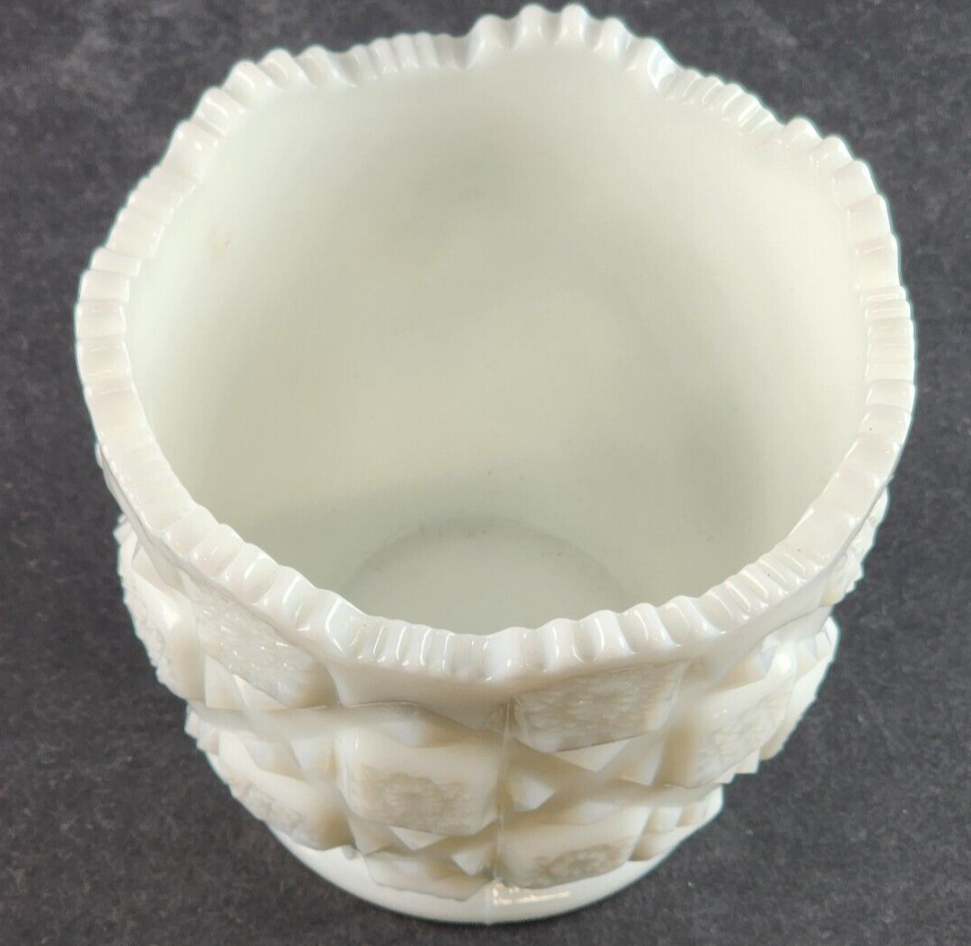 Footed Open Sugar Bowl Old Quilt Milk Glass by Westmoreland 3.75" Across x 3.5"H