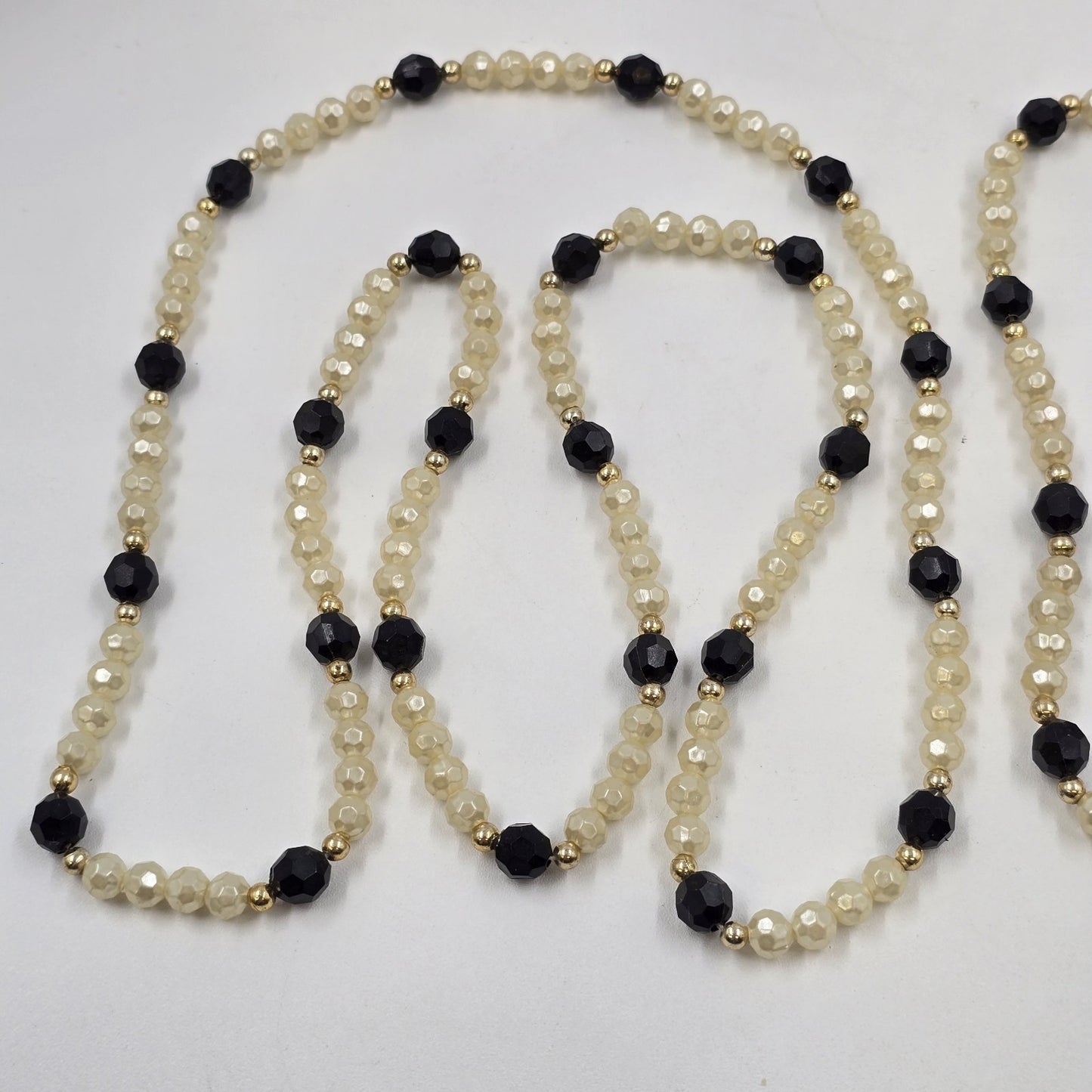 Black White & Gold Faux Pearl Stone Beaded 2 Strand Long Necklaces