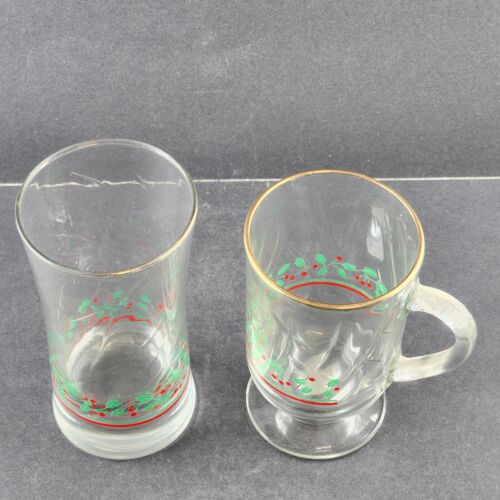 2 Arby's Various Style Glasses Christmas Holiday Holly Berry Cups Vintage