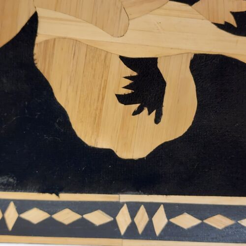 Horse & Rider Wood Inlay Marquetry Wall Art Border Panel Velvet Background 10"w