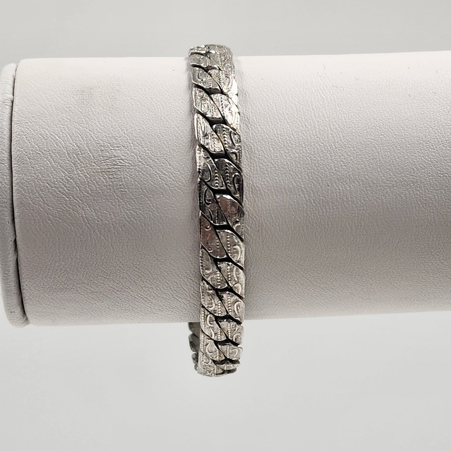 Silver Tone Miami Cuban Chain Link Flat Byzantine Bracelet for Men 7"