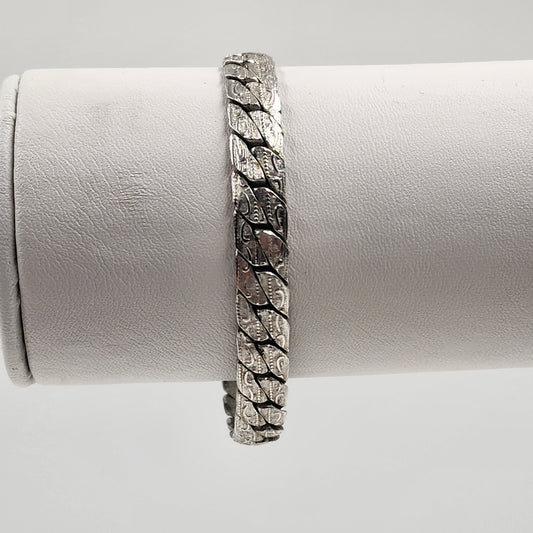Silver Tone Miami Cuban Chain Link Flat Byzantine Bracelet for Men 7"
