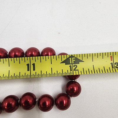 Deep Red Glass Knotted Sea Shells Faux Pearl Beaded Chocker Long Necklace 12"