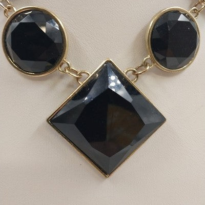 Jessica Simpson Chunky Black Faceted Square & Round in Gold Tone Chain Necklace