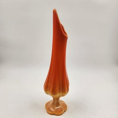 Swung Glass Vase Orange Bittersweet Footed Pedestal 13" L E Smith Glass MCM