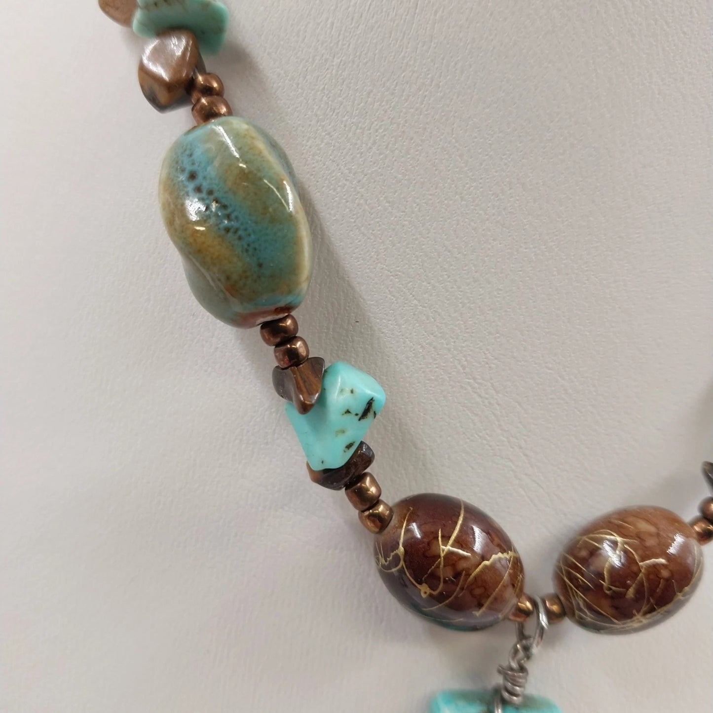 2 Pendant Necklaces Turquoise Stone Cross & Black Cord Beaded Mix Shaped