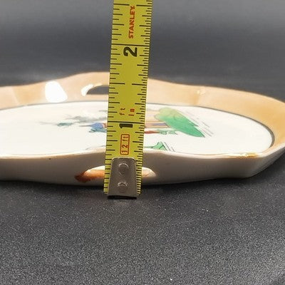 Japanese Lusterware Mini Platter Tray 6.5" Hand Painted Countryside Vintage 1960