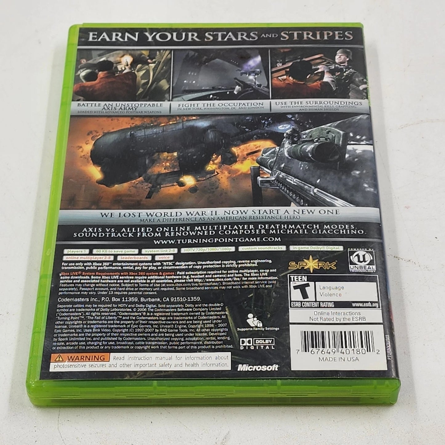 Turning Point Fall of Liberty Xbox 360 2008 Complete Manual First-Person Shooter