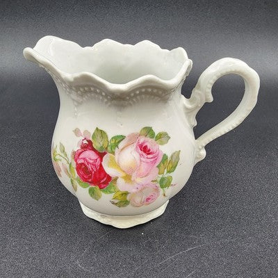 Leuchtenburg Creamer Pitcher with Pink Roses White Porcelain 3.75" Germany VTG