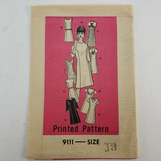 Printed Pattern 9111 Size 18 Vintage Mail Order Sewing Pattern 1972 Dress Un-Cut