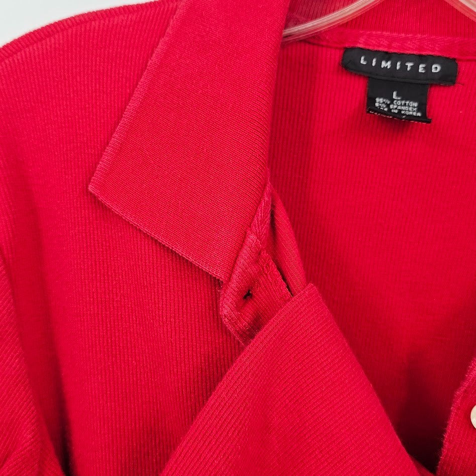 Vintage 90s The Limited Sweater Women’s L Red Button Front Collared Cotton Made in Korea