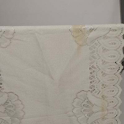 Set of 2 White Rectangle Lace Table Runners w Floral Doilies Scalloped Edge 33.5"
