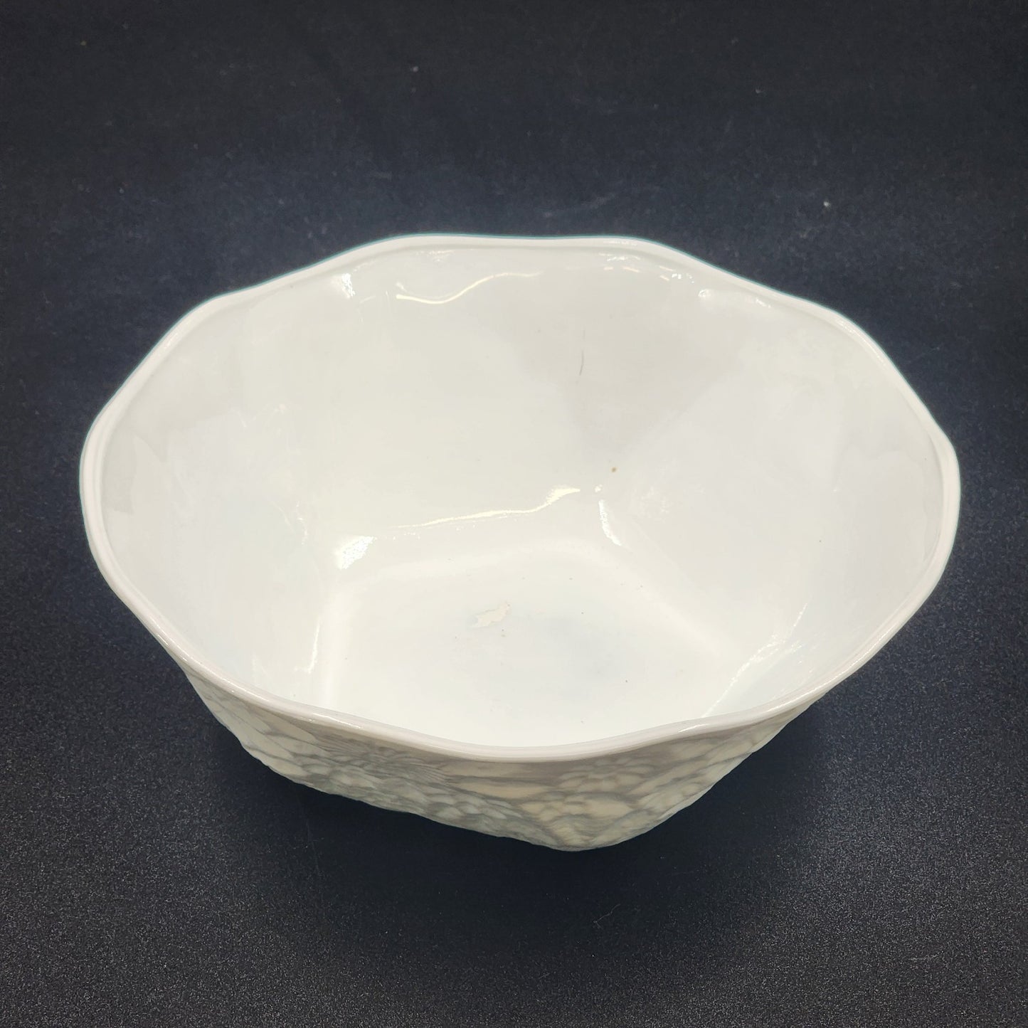 Daisy Imprinted Indiana Milk Glass Serving Bowl 5-Sided 7.5" x 2.5" MCM Vintage