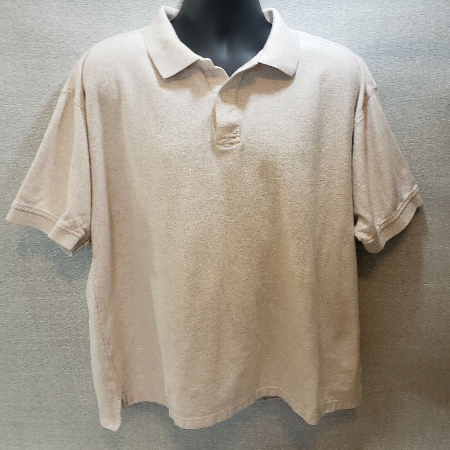 River Trader Men's Polo Golf Shirt Tan Solid 2 Button Short Sleeve Size XL