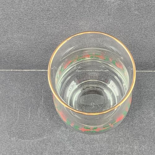 One Libby 14 oz Drink Glass Holly Berry and Red Ribbon Design 3.25" w x 5.25" h