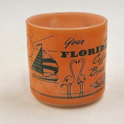Set 2 Florida Coffee Break Vintage Souvenir Orange Mugs 3" by Federal Glass Co