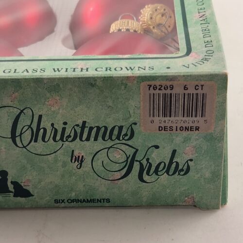 Krebs Glass Christmas Ornaments Red Satin Pearl 6 Pk Vintage Boxed Crown Top 2½"