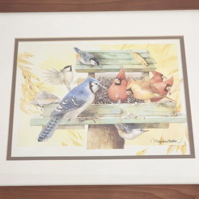 Marjolein Bastin Blue Skies Art Print of Birds Eating at Feeder Framed 18x15.5"