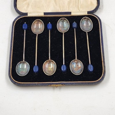 Set 6 EPNS Coffee Bean Spoons Cased Vintage ElectroPlate 1960s England Demitasse