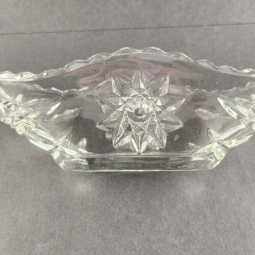 Clear Glass Starburst Design Oblong Candy Nut Dish by Anchor Hocking Vintage