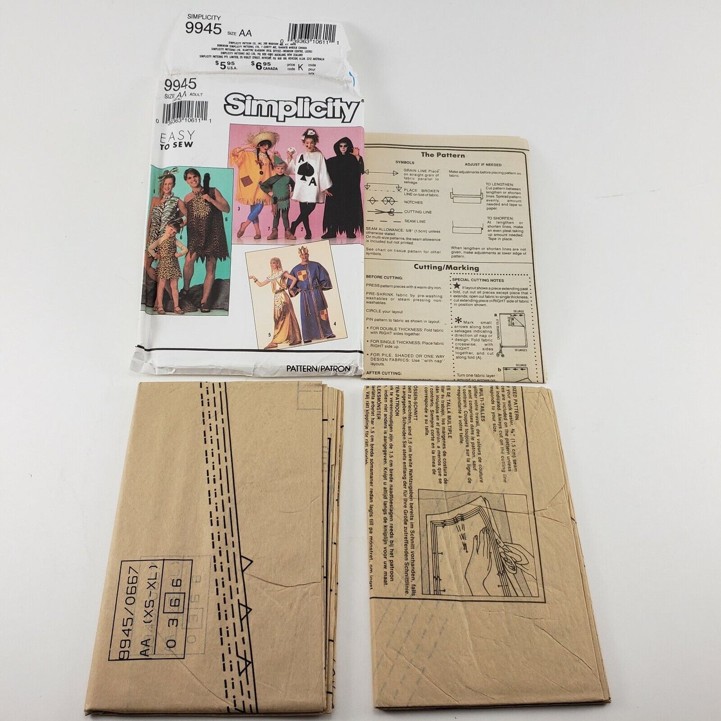 Simplicity 9945 Sewing Pattern Adult Costume Cave Person Queen King Reaper Uncut