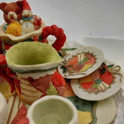 Popular Imports Mini Tea Set Bear Snowman Quilt 5.5" Resin Decor