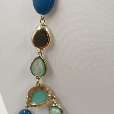 Catherines Gold Tone Teardrop Blue Gem Bead Necklace Lobster Clasp 21" Long