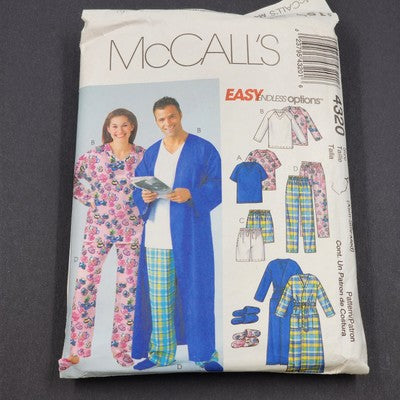 McCall's Crafts 4320 Vtg Sewing Pattern Cut Unisex Sleepwear Multiple Size
