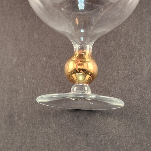 Clear Globe Vase Floral Etched Glass Pedestal Scalloped Gold Trim Vintage 8"