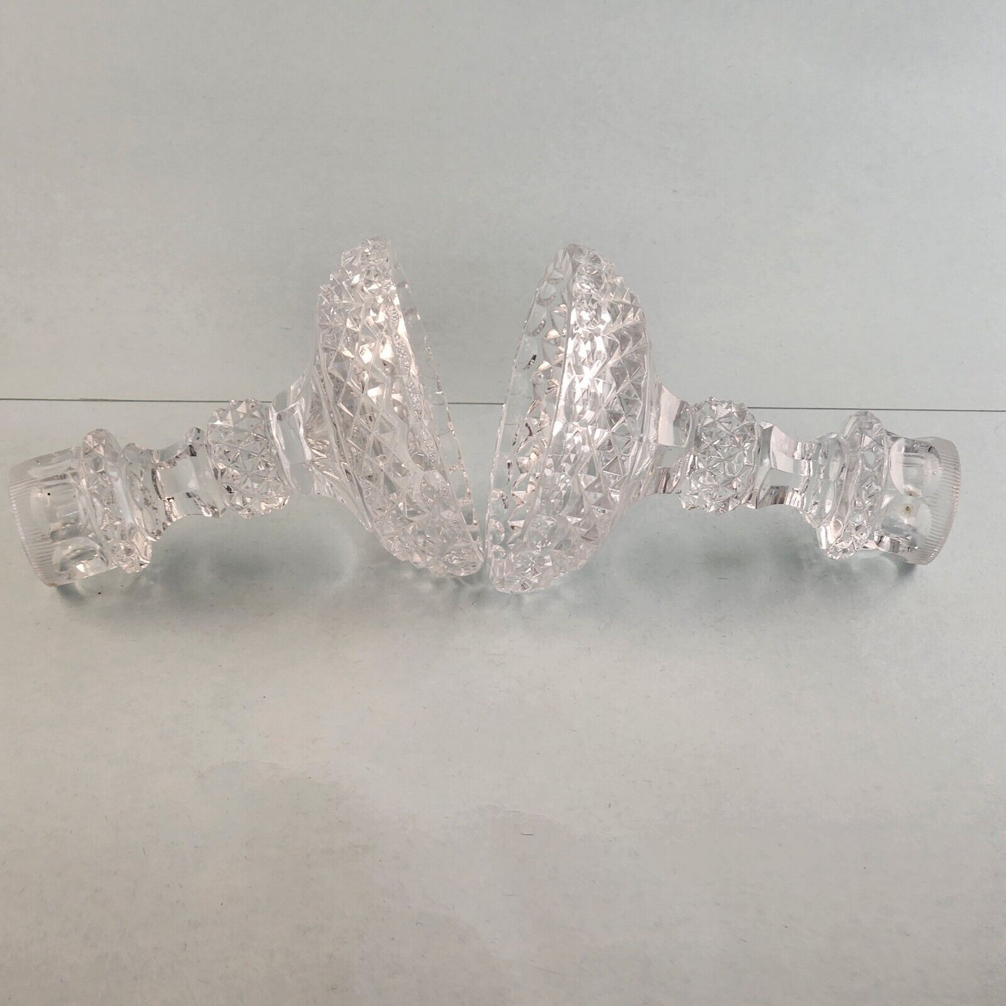 Set of 2 Clear Glass Diamond Hobnail Candlestick Holders Taper Vintage