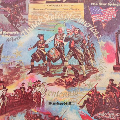 Vintage US Bicentennial Patriotic Metal Tray 11" Revolutionary Images