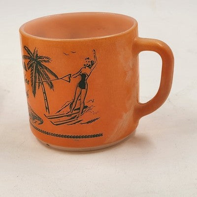 Set 2 Florida Coffee Break Vintage Souvenir Orange Mugs 3" by Federal Glass Co