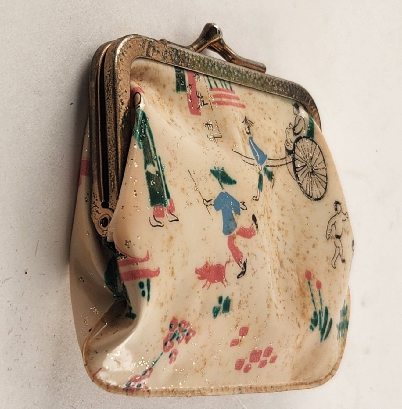 Kiss Top Coin Purse Sparkle Asian Geisha Vintage 1950s Vinyl Change Holder