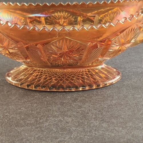 Carnival Marigold Glass Oval Dish Imperial Star & File Sawtooth Double Handle