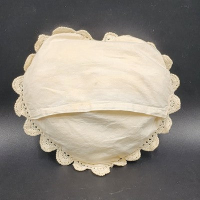 Pillow Heart Shaped Crocheted Cream Ivory Rustic Cushion Removable 12” X 14” 70s