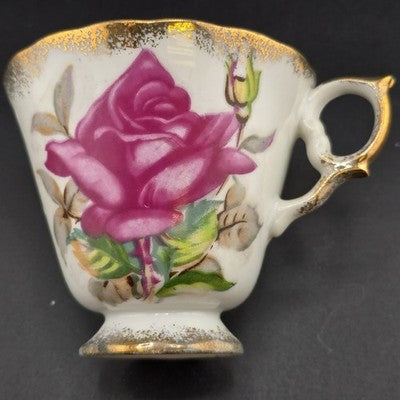 Inarco Tea Cup E-1052 Saucer E-1662 Lusterware Roses Reticulated Edge Japan