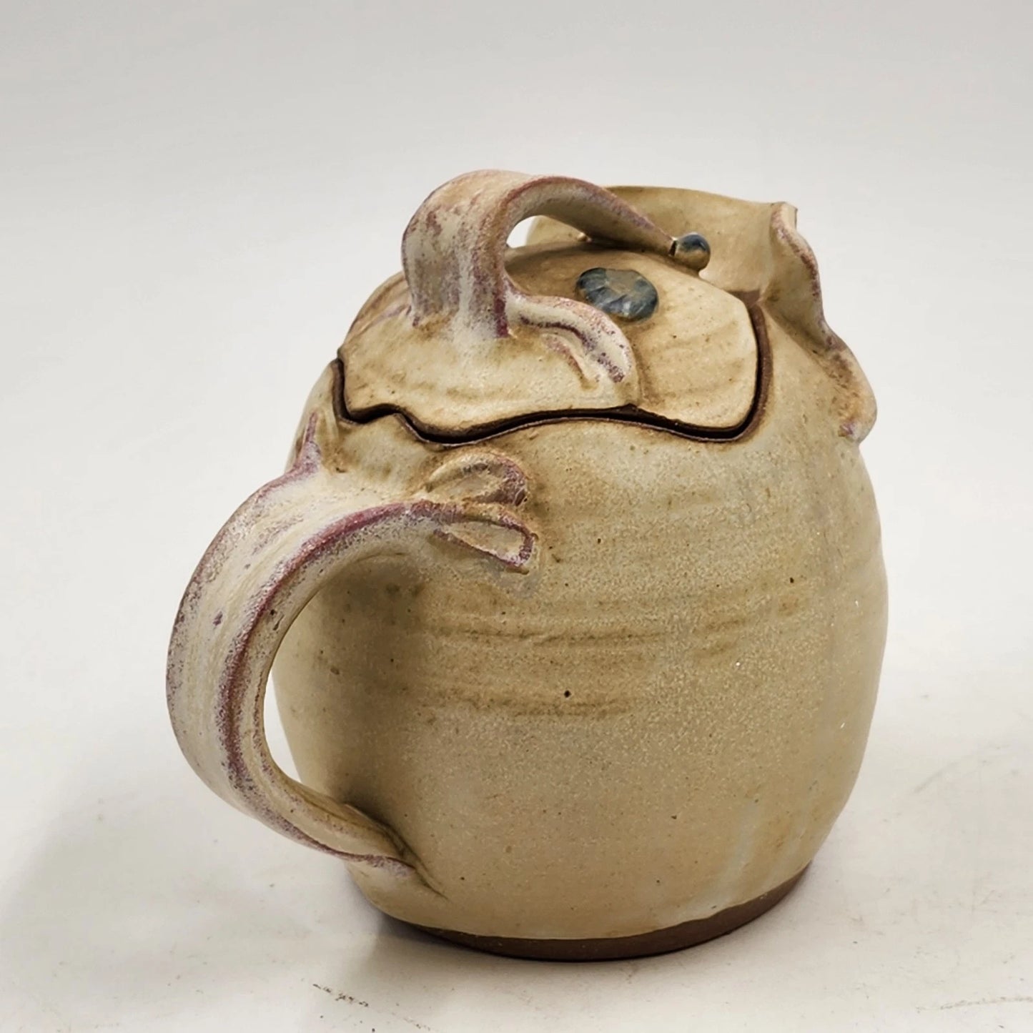 Pouty-Faced Teapot Pottery 5.25" Beige Artisan Studio Art Whimsical Rustic