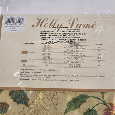 Holly Lame' Holiday Oval Tablecloth Floral 100% Polyester RN65449 60"x84" Taiwan