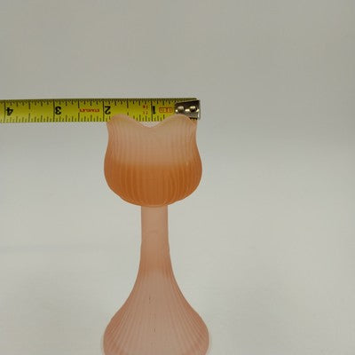 Frosted Glass Light Pink Rose Ribbed Votive Candle Holder 6"