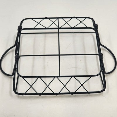 2 Casserole Serving Carriers Black Metal Wire Nesting with Handles 8.75" & 8"